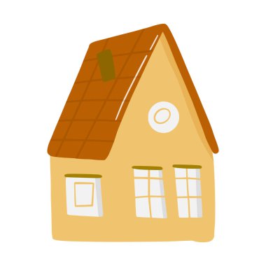 Cute doodle house in hand drawn style, design children nursery, room, clothes, map and textile cartoon vector illustration, isolated on white. Colorful sketch childhood home residential area.