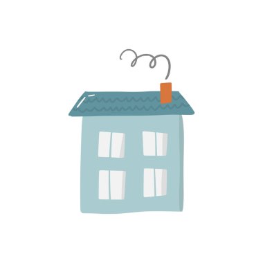 Cute doodle house in hand drawn style, design children nursery, room, clothes, map and textile cartoon vector illustration, isolated on white. Colorful sketch childhood home residential area.