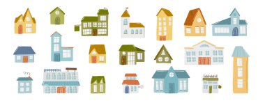 El çizimi şirin karalama evi seti, çocuk odası, oda, kıyafet, harita ve beyaz üzerine izole edilmiş tekstil vektör çizimi. Renkli taslak, çocukluk evi yerleşim alanı.