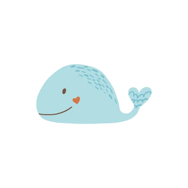Słodki Wieloryb Pływający Oceanie Odizolowany Białym Niebieski Ssak Zwierzę Płaska — Wektor stockowy