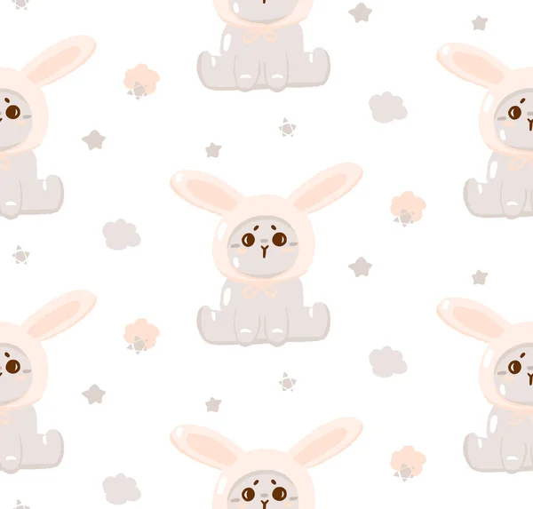 Concept Cute Easter Bunny Seamless Pattern Spring Religious Holiday Banner — Stock Vector