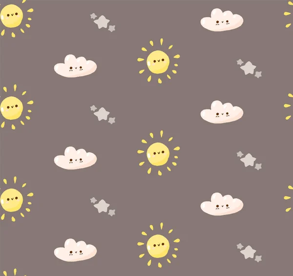 Concepto Lindo Patrón Inconsútil Tiempo Doodle Sol Estrella Nube Icono — Vector de stock