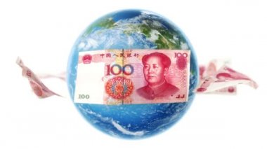 Yuan banknotlar dünya üzerinde beyaz (döngü etrafında)