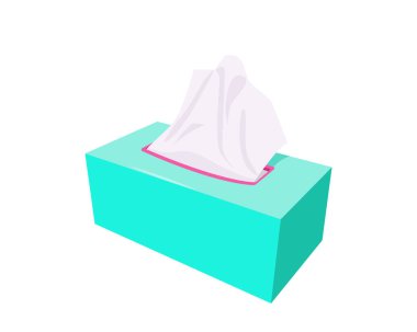 Doku kutusu. Kağıt peçete kutusunu aç. Banyo için bir kutu kuru mendil, hijyen prosedürleri. Vektör illüstrasyonu beyaz arkaplanda izole edildi