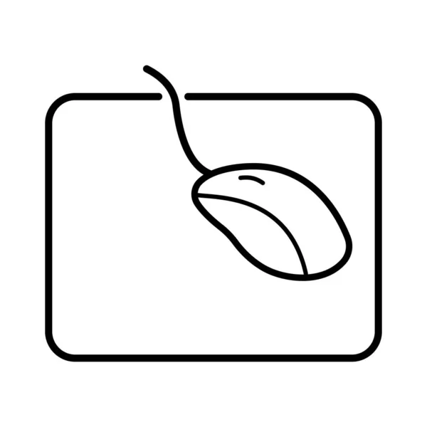 Ratón de ordenador en una almohadilla del ratón. Icono de línea vectorial. Esquema negro aislado sobre fondo blanco — Archivo Imágenes Vectoriales