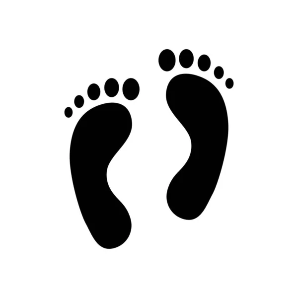 人間の足のプリント。足跡の黒いシルエット。素足の２つの指紋。白地に隔離されたベクトルアイコン — ストックベクタ