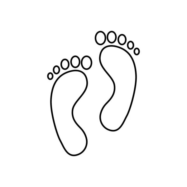 Друк людських ніг. Два відбитки голих ніг. Чорний контур. Піктограма вектора ізольована на білому тлі — стоковий вектор