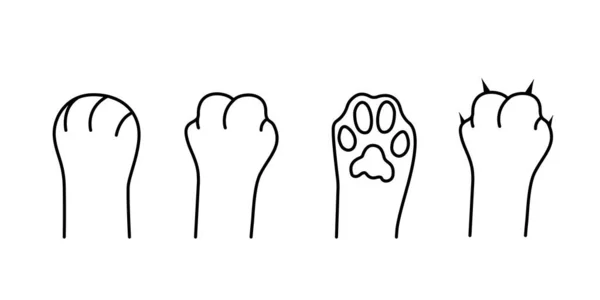 Cat paws. Paws with and without sharp claws. Cute kitten scratches. Home pet. Black outline. Set of vector line icons isolated on white background — Stock Vector