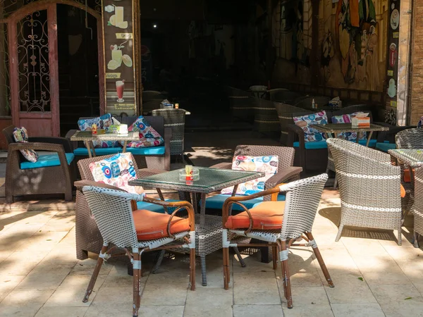 Cairo Egito Setembro 2021 Café Estilo Árabe Com Mobiliário Vime — Fotografia de Stock