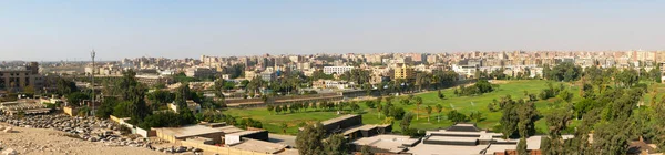 カイロ エジプト 2021年9月30日 カイロの街のパノラマビュー 緑の芝生と都市の建物や空を背景に背の高いヤシの木がある公園 — ストック写真