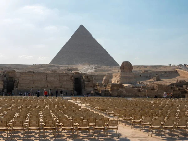 Gizeh Caïro Egypte September 2021 Zicht Het Sfinxbeeld Egyptische Piramide — Stockfoto