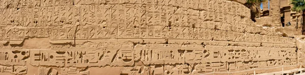 Panoramic View Wall Egyptian Hieroglyphs Ancient Drawings Karnak Temple Luxor Stock Photo