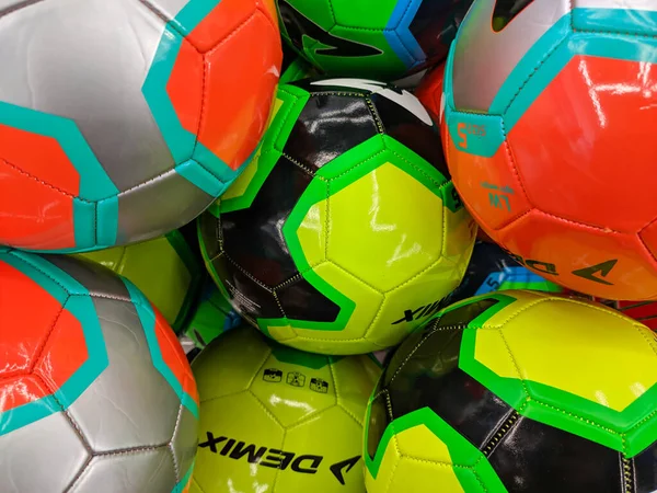Noyabrsk Russia December 2021 Beautiful Colorful Bright Soccer Balls Close — Stock Photo, Image