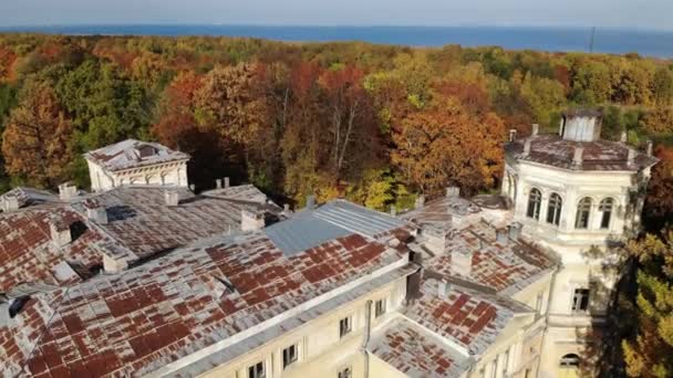 Abandoned manor Mikhailovka estate, palace and park of the 19th century. Aerial — Vídeo de Stock