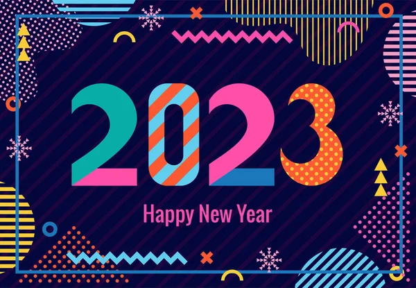 Stylish Greeting Card Happy New Year 2023 Trendy Geometric Font — Stockový vektor