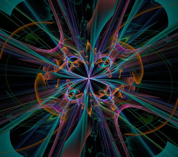 Ilustrace Psychedelické Fraktální Futuristické Geometrické Barevné Ornament Render — Stock fotografie