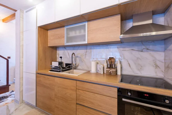 Interior Cocina Moderno Apartamento Montaña —  Fotos de Stock