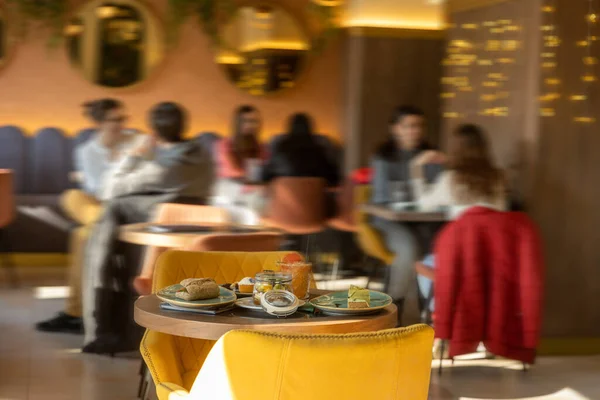 Intérieur Restaurant Fond Flou Mise Point Sélective — Photo
