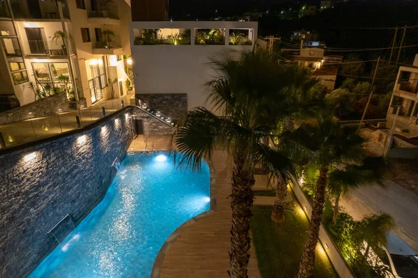View Hotel Swimming Pool Night — Foto de Stock