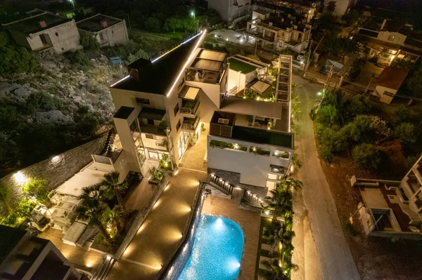 Beautiful Hotel Palm Trees Night Top View — Foto de Stock