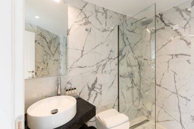 Lüks bir banyo camı duş kabini.