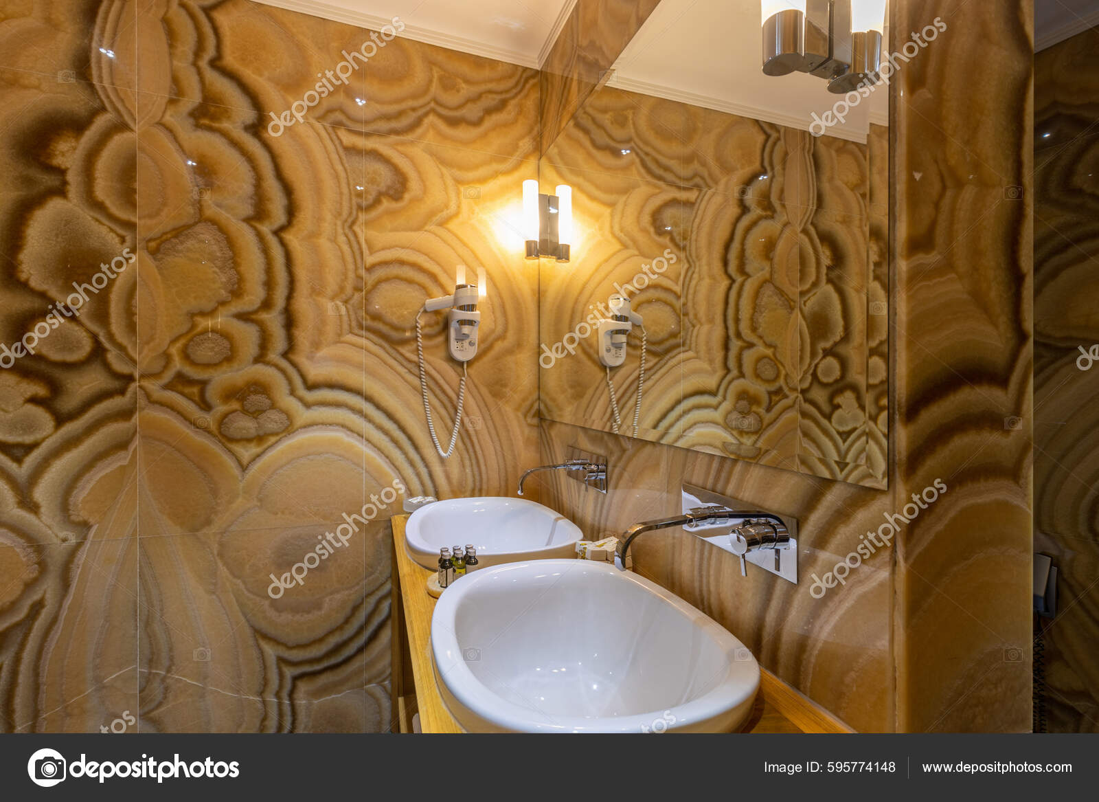 Interior Luxury Hotel Bathroom Marble Walls — Stock Photo © rilueda  #595774148, image size:1600x1167
