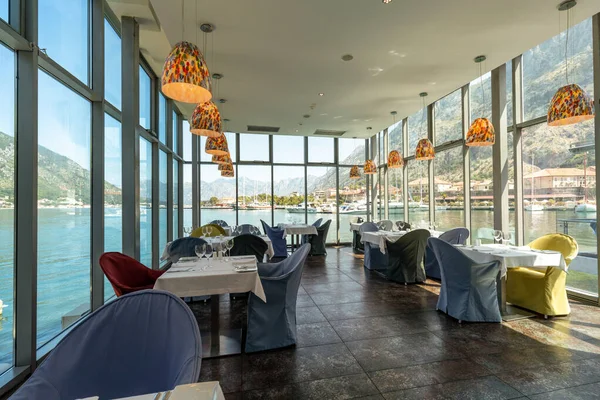 Sea view restaurant interior on the sea
