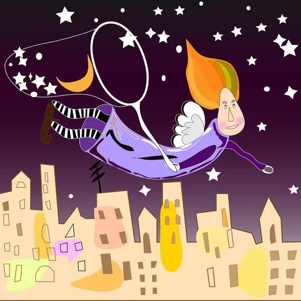 Night fairy in the city — Stock Vector