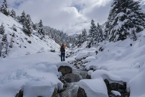 Συναρπαστική Πεζοπορική Διαδρομή Χειμερινά Τοπία Και Καταπληκτική Διαδρομή Για Τον — Φωτογραφία Αρχείου