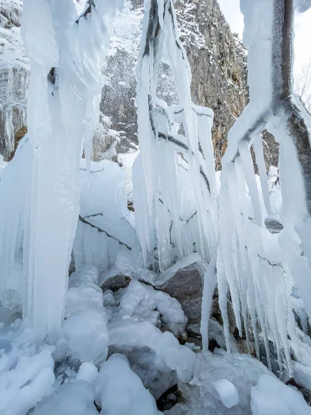 Formações Gelo Cascata Textura Formas Mudanças Imagens Mágicas Natureza — Fotografia de Stock