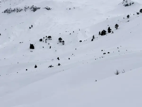 Livelli Neve Colline Ruscelli Vedute Profondità Montagna — Foto Stock