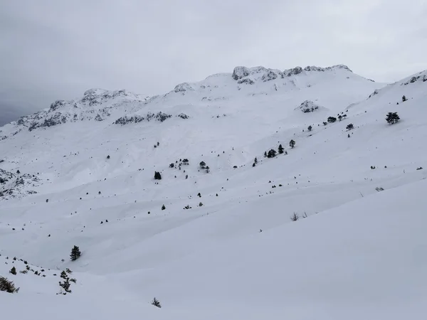 山の中の雪のレベル ストリームと深さの景色 — ストック写真