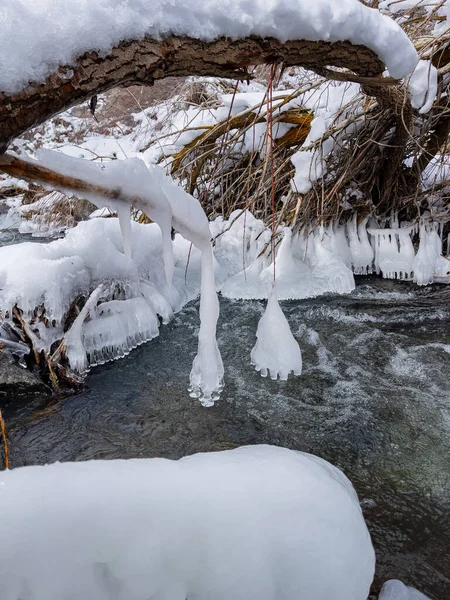 Formas Hielo Formadas Por Efecto Del Aire Frío Los Arroyos — Foto de Stock