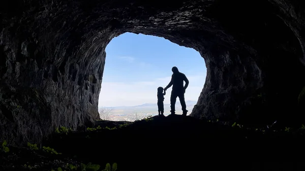 Cute Little Boy Spending Time His Father Cave — Foto de Stock