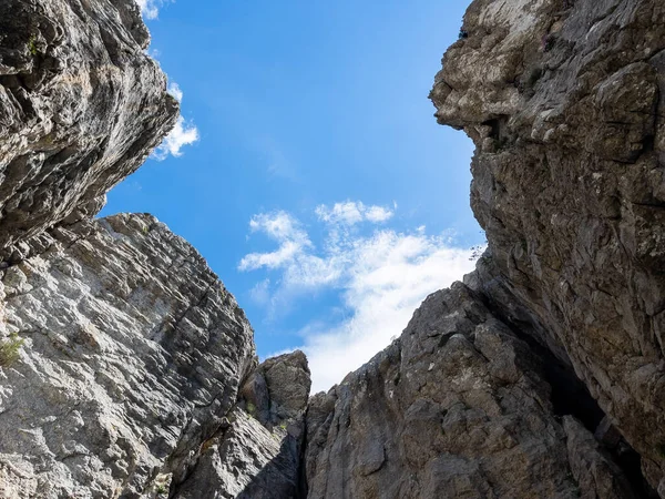 sky views of deep snow pits in unusual mountains of mediterranean region