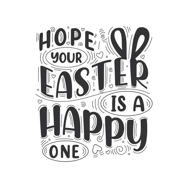 Espérons Que Votre Pâques Est Heureux Dessiné Main Pâques Lettrage — Image vectorielle