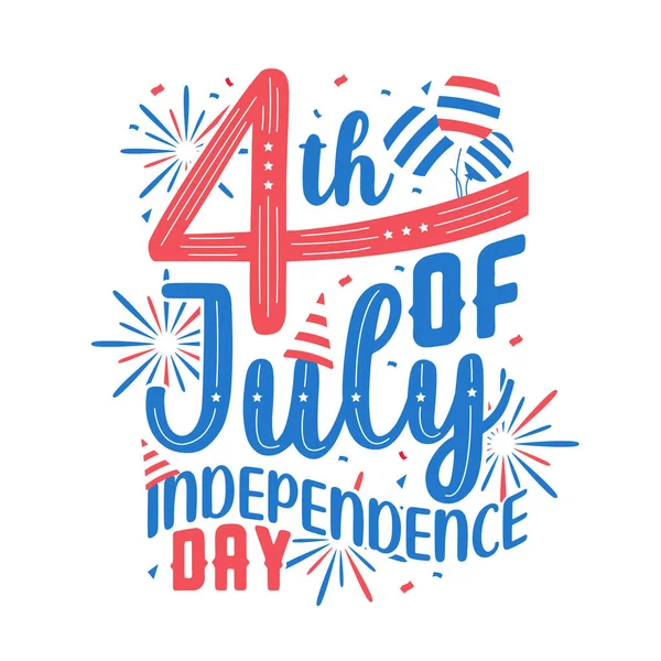 4Th July Independence Day Happy Independence Day Lettering Free Vector — Stock Vector