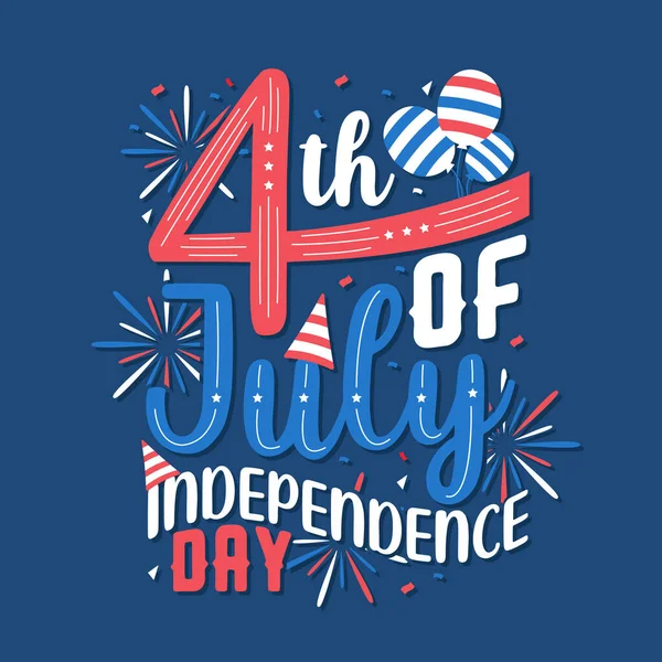 4Th July Independence Day Happy Independence Day Lettering Free Vector — Stock Vector