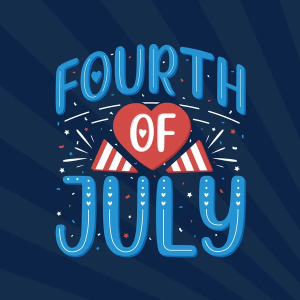 Fourth July Happy Independence Day Lettering Free Vector — Stock Vector