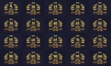 Set of Retro Vintage Anniversary Badge Logo. Collection off Luxurious Golden Anniversary logo for Celebration