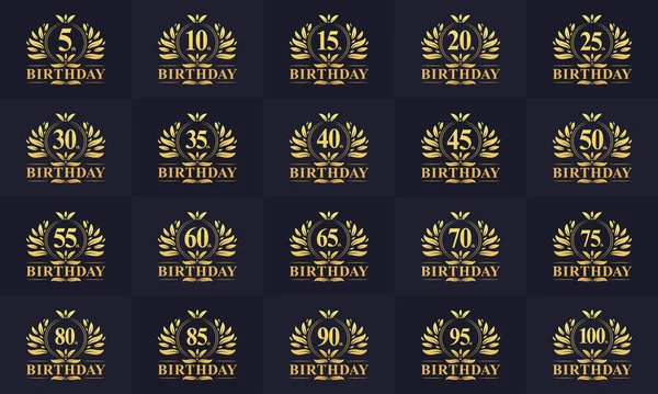 Happy Birthday Logo Bundle Retro Vintage Birthday Logo Set 5Th — Image vectorielle