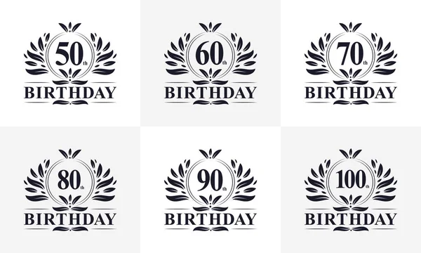 Vintage Retro Birthday Logo Set Luxurious Golden Birthday Logo Bundle — Stockový vektor