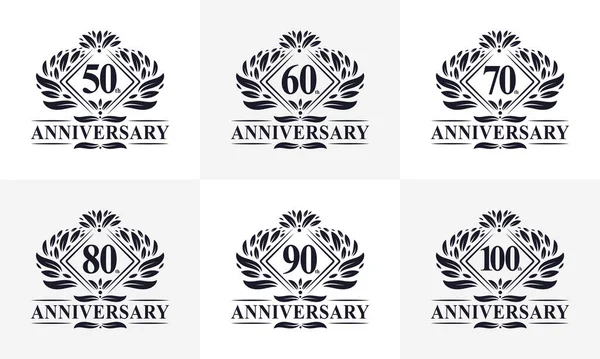 Vintage Retro Anniversary Logo Set Luxurious Golden Anniversary Logo Bundle — Stockvektor