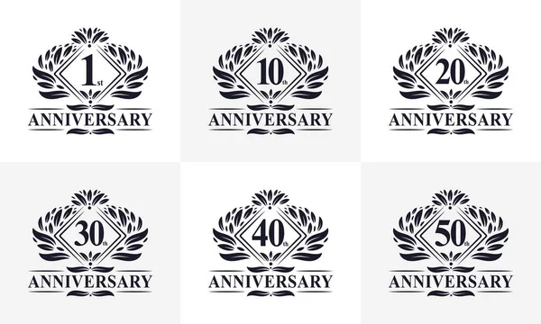 Vintage Retro Anniversary Logo Set Luxurious Golden Anniversary Logo Bundle — Stockvektor