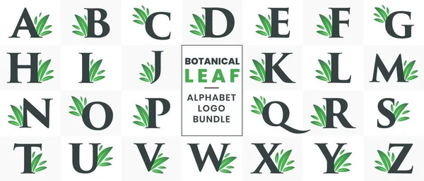 Botanical Leaf Alphabet Logo Bundle Green Natural Letter Logo Set — Vettoriale Stock