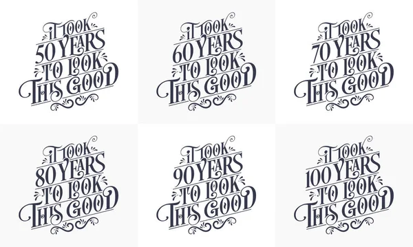 Happy Birthday Design Set Best Birthday Typography Quote Design Bundle — Vettoriale Stock