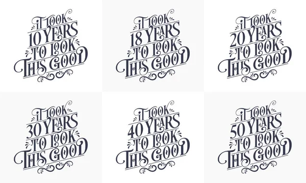 Happy Birthday Design Set Best Birthday Typography Quote Design Bundle — Stockový vektor