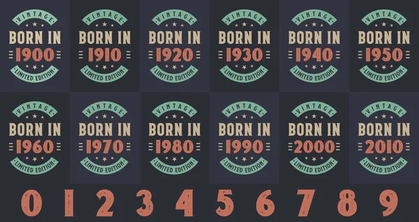 Retro Vintage Birthday Design Bundle Born 1900 1910 1920 1930 — Image vectorielle