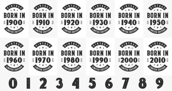 Retro Vintage Birthday Design Bundle Born 1900 1910 1920 1930 — Image vectorielle