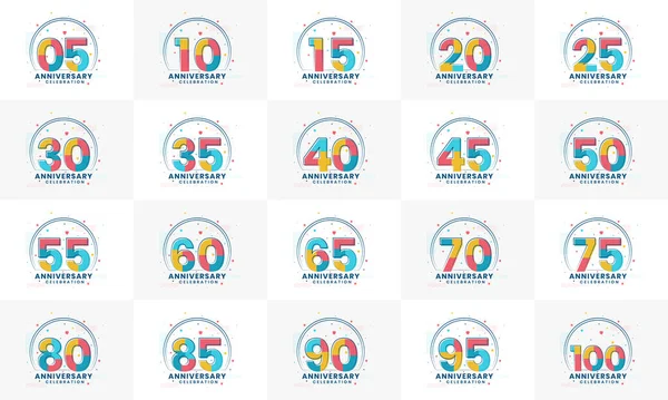 Anniversary Logo Bundle Set Modern Anniversary Celebration Logos 5Th 10Th — Vettoriale Stock
